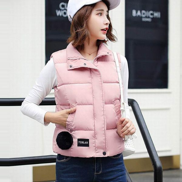 

women's vests european style short down cotton padded vest women 2021 autumn casual pink red white waistcoat lady sleeveless jacket m-x, Black;white