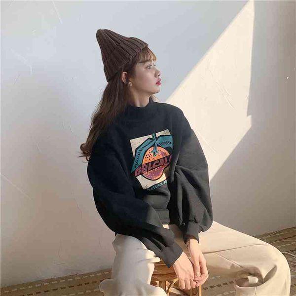 

hoodies ytx148 loose mid-length printing letter sense bf wind of women's jerseys, Black