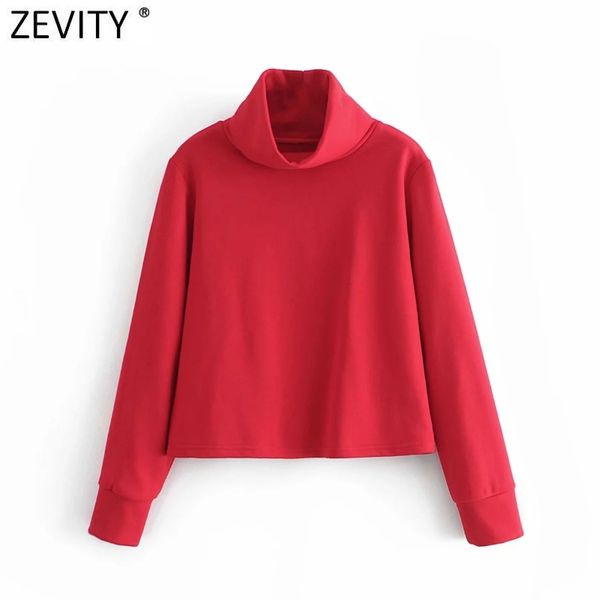 

zevity women fashion turtleneck collar solid color casual sweatshirts female basic fleece hoodies chic pullovers h513 210419, Black
