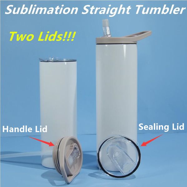 

two lids blank sublimation tumbler 20oz straight skinny tumbler whit handle lid straight cups stainless steel tumbler beer coffee mugs