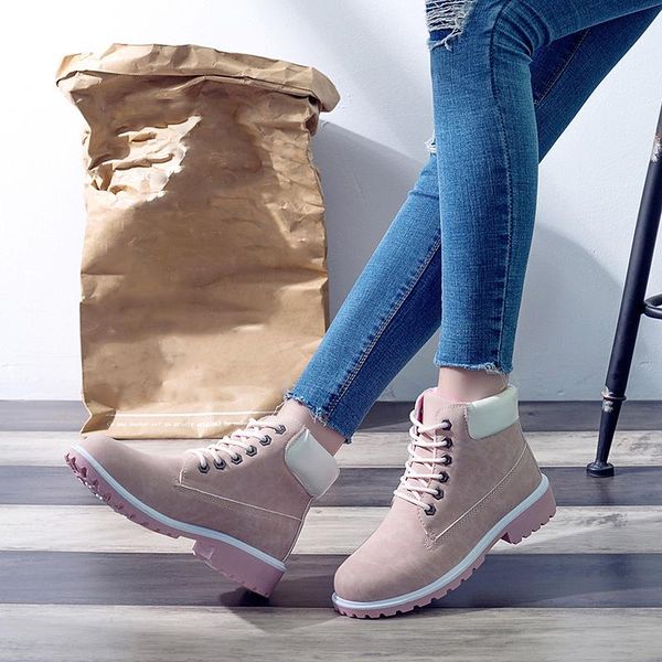 

boots women shoes 2021 fashion solid flats sneakers snow lace-up winter ankle casual woman, Black