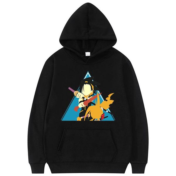 

men's hoodies & sweatshirts anime style hoodie shaman king yoh asakura amidamaru print men women fashion streetwear 90s cute sweatshir, Black