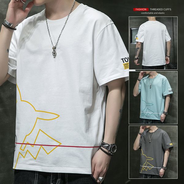 

men's t shirts summer short sleeve round neck casual korean base coat cotton fashion trend, White;black