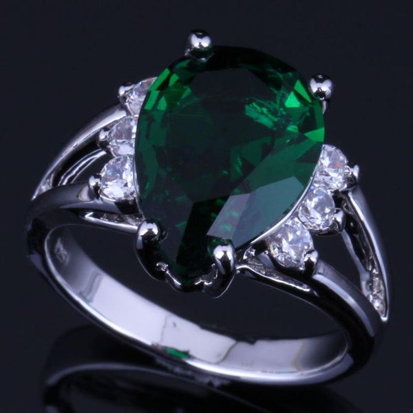 

gleaming pear green cubic zirconia white cz silver plated ring v0632 cluster rings, Golden;silver