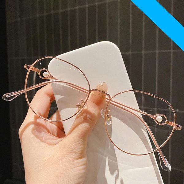 

sunglasses white pearl design anti-blue glasses computer radiation eyeglasses rose gold women fashion round frame spectacles, White;black