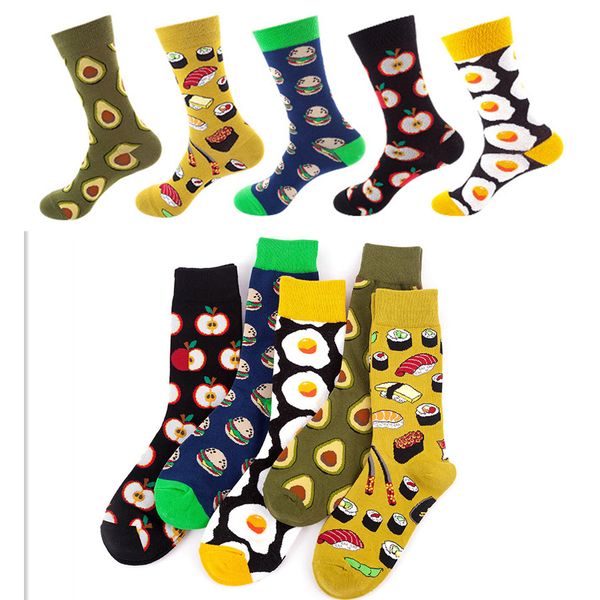 

fashion happy funny mens womens hosiery food cartoon socks couples hamburger apple poached egg sushi avocado personality harajuku style stud, Black;white