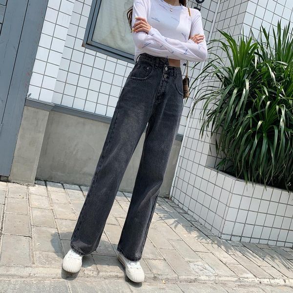 

women's jeans high waist baggy women 2021 korean style streetwear loose wide leg casual long mom boyfriend femme pantalones, Blue