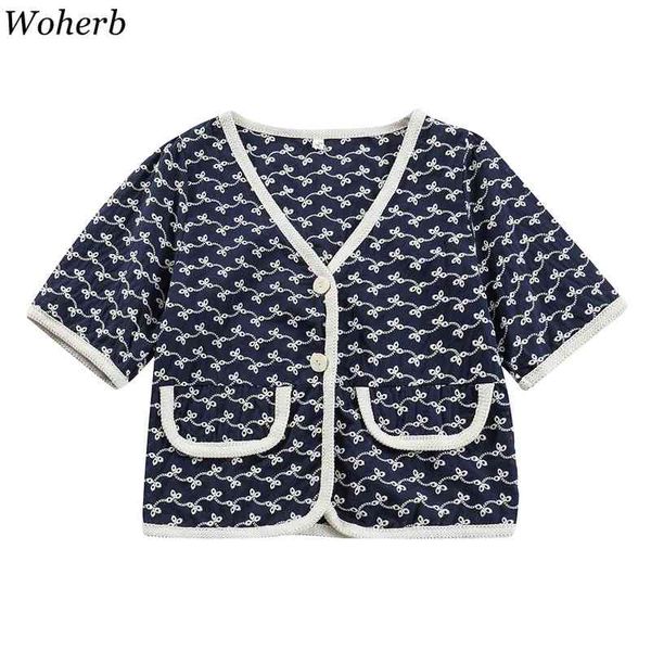 

korean cardigan women summer loose puff sleeve knitted cropped v-neck coat slim fit outer temperament 4i464 210422, White;black