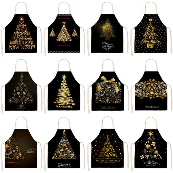 

christmas decorations year 2022 53*65cm cotton linen bib letter printed women kitchen apron cafe home decoration1pcs