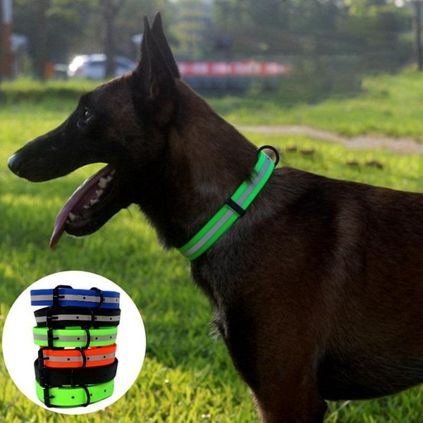 

pet waterproof reflective embossing collars adjustable dog silicone collar luminescent necklace night safety pets supplies & leashes