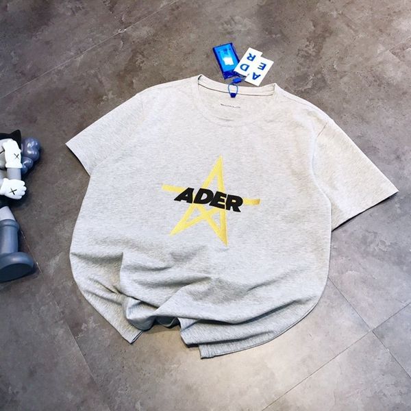 

brand t shirt and polos ader gold thread color embroidery five star korean fashion brand 2021 summer round neck short sl, White