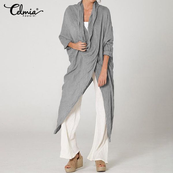 

women's blouses & shirts celmia spring casual loose asymmetrical women 2021 fashion pile collar long sleeve solid blusas, White