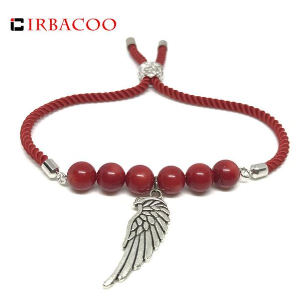 

charm bracelets irbacoo 2021 fashion women bracelet silver-color wing coralito stone with red lucky cord for womens jewelry gift, Golden;silver
