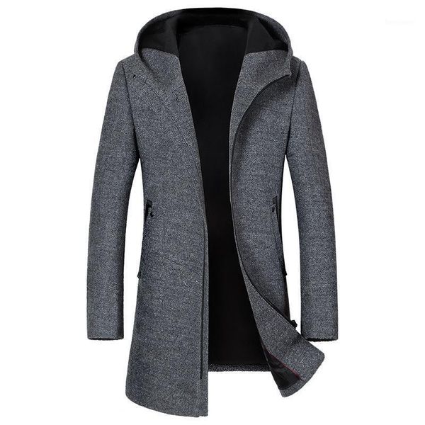 

men's jackets autumn and winter european american business casual collar lapel wool coat long hooded trench, Black;brown