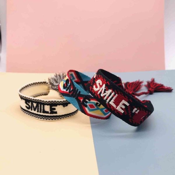 

souvenirs woven bracelet popular hand rope national style simple fashion small tassel letter embroidery