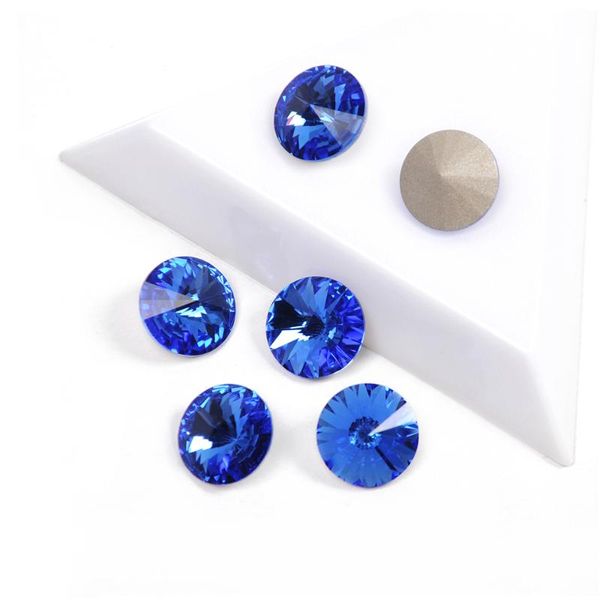 

nail art decorations yanruo 1122 rivoli shape quality fancy rhinestone sapphire color bling pointback stones for 3d nails accessories, Silver;gold