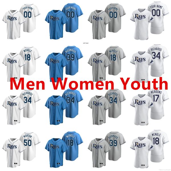 

custom tampa bay baseball rays jersey 39 kevin kiermaier 11 hunter renfroe 2 yandy diaz 25 yoshitomo tsutsugo 40 jose martinez wade boggs, Blue;black