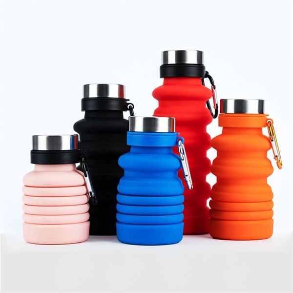 Stile moda portatile bottiglia d'acqua pieghevole in silicone creativo sport all'aria aperta biciclette bicchieri di plastica pubblicità tazze 211013