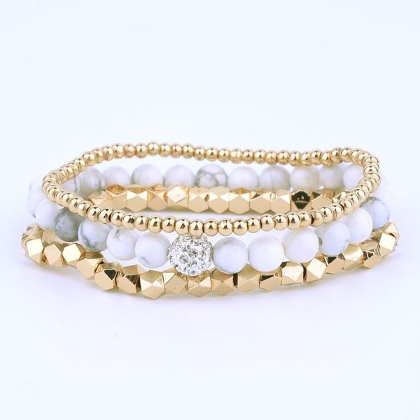 

white howlite bead bracelet set , gold strand beaded woman sets bcset2 beaded, strands, Black