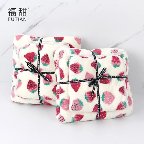 

towel coral velvet strawberry bath cute printed pastoral style