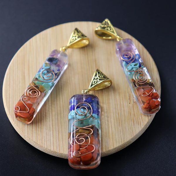 

pendant necklaces retro reiki healing colorful chips stone natural chakra orgone energy necklace pendulum amulet orgonite crystal, Silver