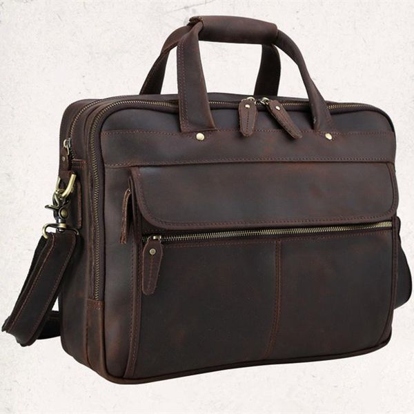 

crazy horse leather business briefcase men's handbag multi-layered 16-inch computer bag layer cowhide portable bags briefcases