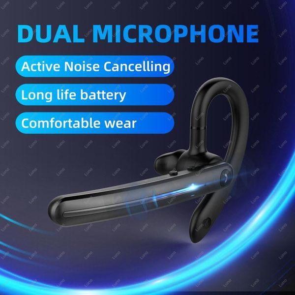 

earhook headset wireless 5.0 earphone with two micphone active noise canceling reduction ear phones mic volume control cell phone earphones