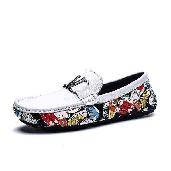 

fashion casual shoes men's leather layer pea camouflage personalized korean lazy, Black