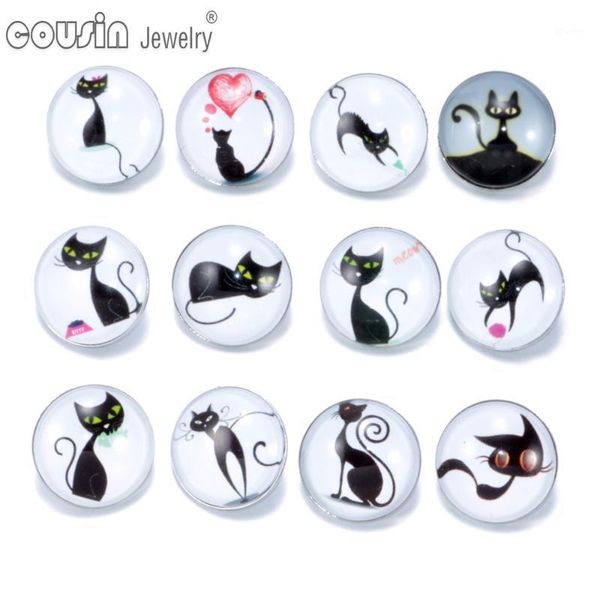

charm bracelets 12pcs/lot mixed colors lovely art cat 18mm snap button jewelry faceted glass fit bracelet kz01791, Golden;silver