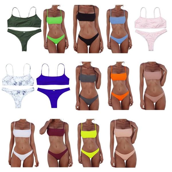 

women's swimwear women push up bra low waist thongs solid color bikini set triangle swimsuit, White;black
