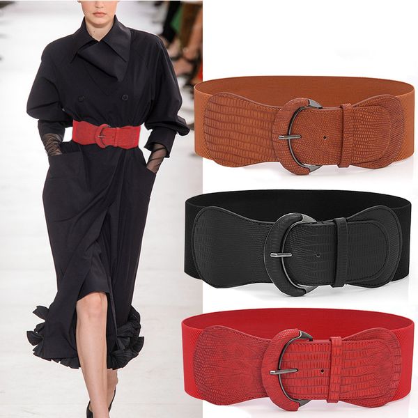 

2021 low price wholesale plus size belt wide big cummerbunds elastic designer belts for women fashion dress grosse ceinture stretch riem uuc, Black;brown