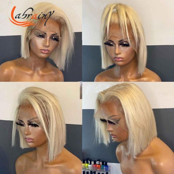 

lace wigs 13x4 blonde short bob hd frontal human hair pre plucked 613 colored straight front wig woman bleached knots 13x6, Black;brown