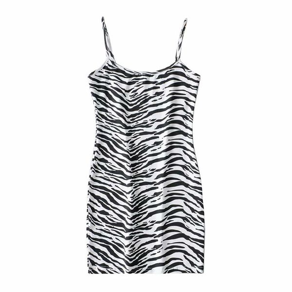 

skirts vintage zebra leopard print sling dress women's 4 colors waist was thin and chic female mini dresses, Black