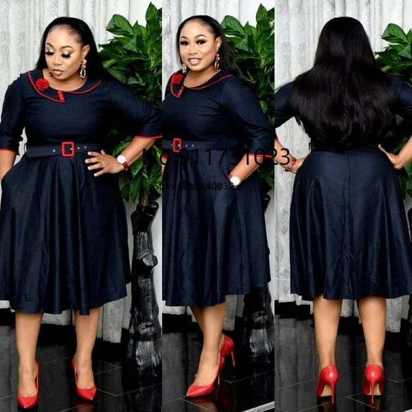 

plus size african dresses for women dashiki brooch belt clothes 3/4 long sleeve midi africa dress christmas robe femme ethnic clothing, Red