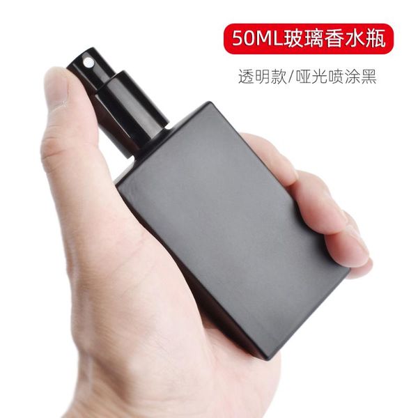 

storage bottles & jars 50ml frosted black empty glass perfume spray bottle, elegant portable atomizer, traveler convenient lotion/emulsion v