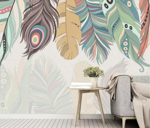 

wallpapers bacal 3d mural wallpaper custom nordic hand-painted colorful feathers small fresh tv wall children background decor