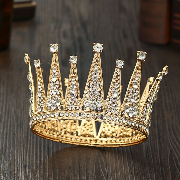 

trendy golden wedding round crown hair accessory crystal tiara ladies prom diadem bride wedding headdress party accessories, Golden;white
