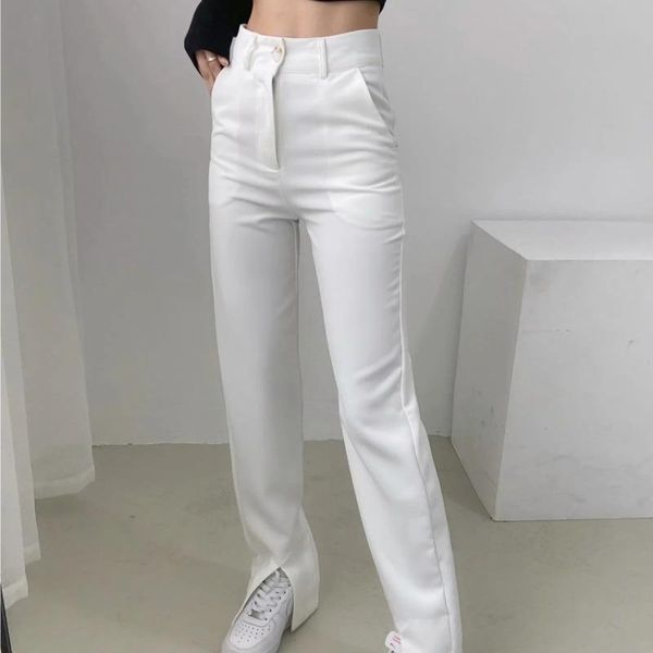 

women's pants & capris tvvovvin women's spring fashion high waist slit mopping suit korean style black loose casual straight h00j, Black;white