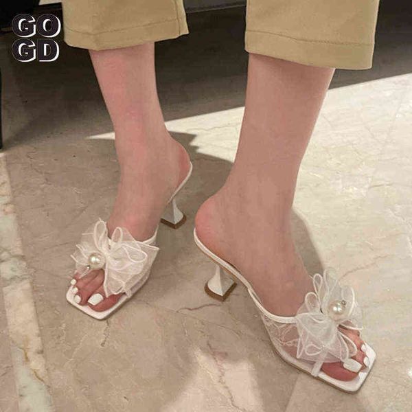 

sandals [gogd] fashion women flats heeled casual slippers pointed toe lace rhinestone bow design elegant beach shoes flip flops 220121, Black