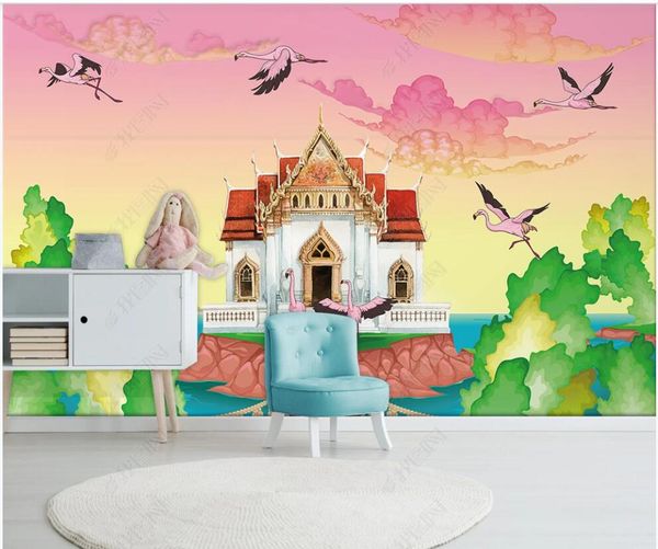 

3d wallpaper on the wall custom p mural dream castle island flamingo children's room home decor 3d wall murals wallpaper for walls 3 d