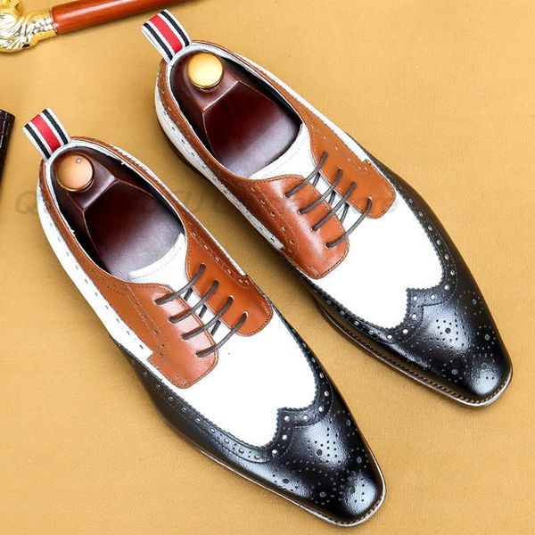 

dress shoes lacing genuine leather formal for men wedding business oxford brogue black and white color pointed toe utsx w7mh