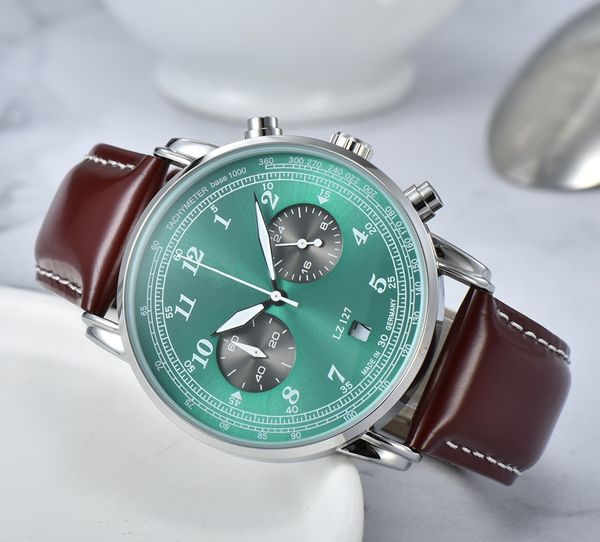 2021 Homens de Alta Qualidade Relógios de Luxo Cinco Stitches Series Todos os Discos de Trabalho Mens Quartz Assista Alemanha Top Marca Couro Strap Chronograph Moda Acessórios