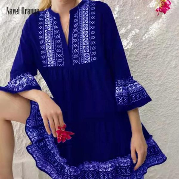 

casual dresses women v-neck three quarter sleeve mini dress summer butterfly bohemian ladies sweet printed streetwear drop, Black;gray