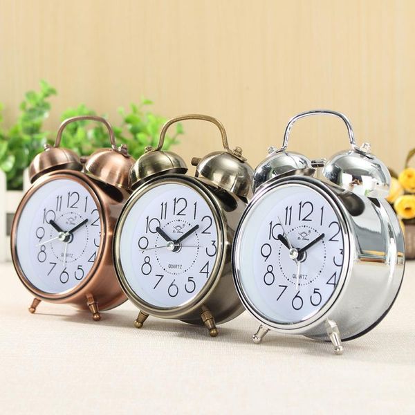 

other clocks & accessories creative retro alarm clock vintage silent pointer round number dual bell loud bedside night light home decors