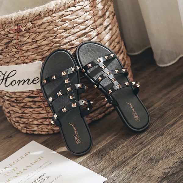 

2021 summer fashion slipper for women outdoor beach shoes flat slipper for female flip-flops, Black