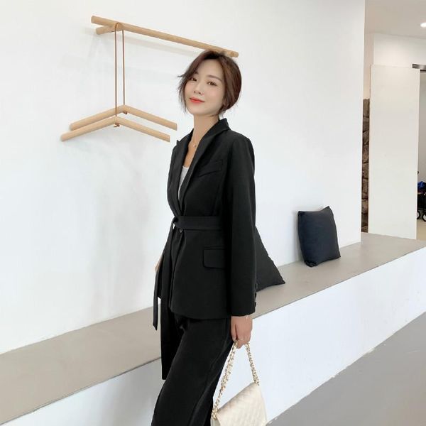 

women's suits & blazers suit 2021 autumn fashion casual temperament elegant solid color single buckle small trousers two-piece, White;black