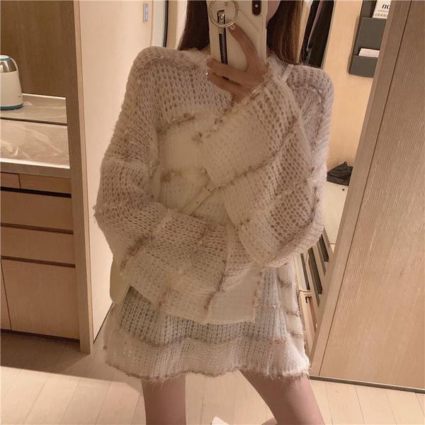 

fashion o neck spring oversize womens sweaters hollow out pullovers casual striped loose knit sweater jumpers, White;black