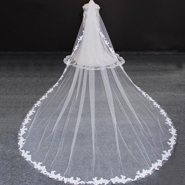 

bridal veils long 5 meters lace edge wedding veil with comb one layer 5m white ivory voile mariage 2021 welon, Black