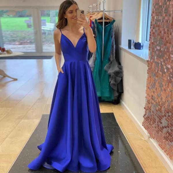 

party dresses weiyin royal blue evening simple v neck women formal sash a line satin prom dress pockets custom color, White;black