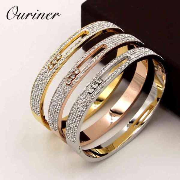 

stone turnable for women slide lover full crystal bangles bracelet luxury brand u buckle bangle k0067-1, Golden;silver